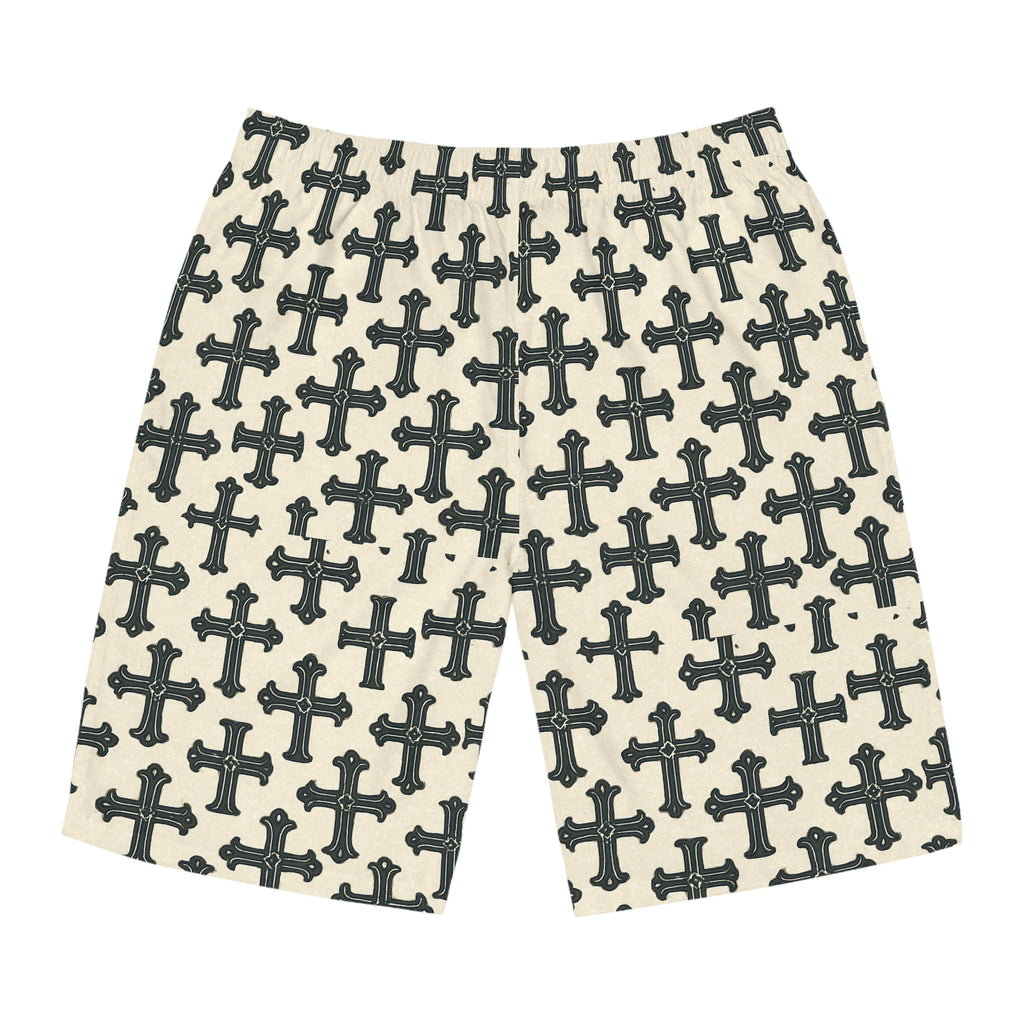 Trendy Cross Print Men's Board Shorts - Stylish Casual Wear, Vacation Outfit, Summer Essentials, Gift for Him