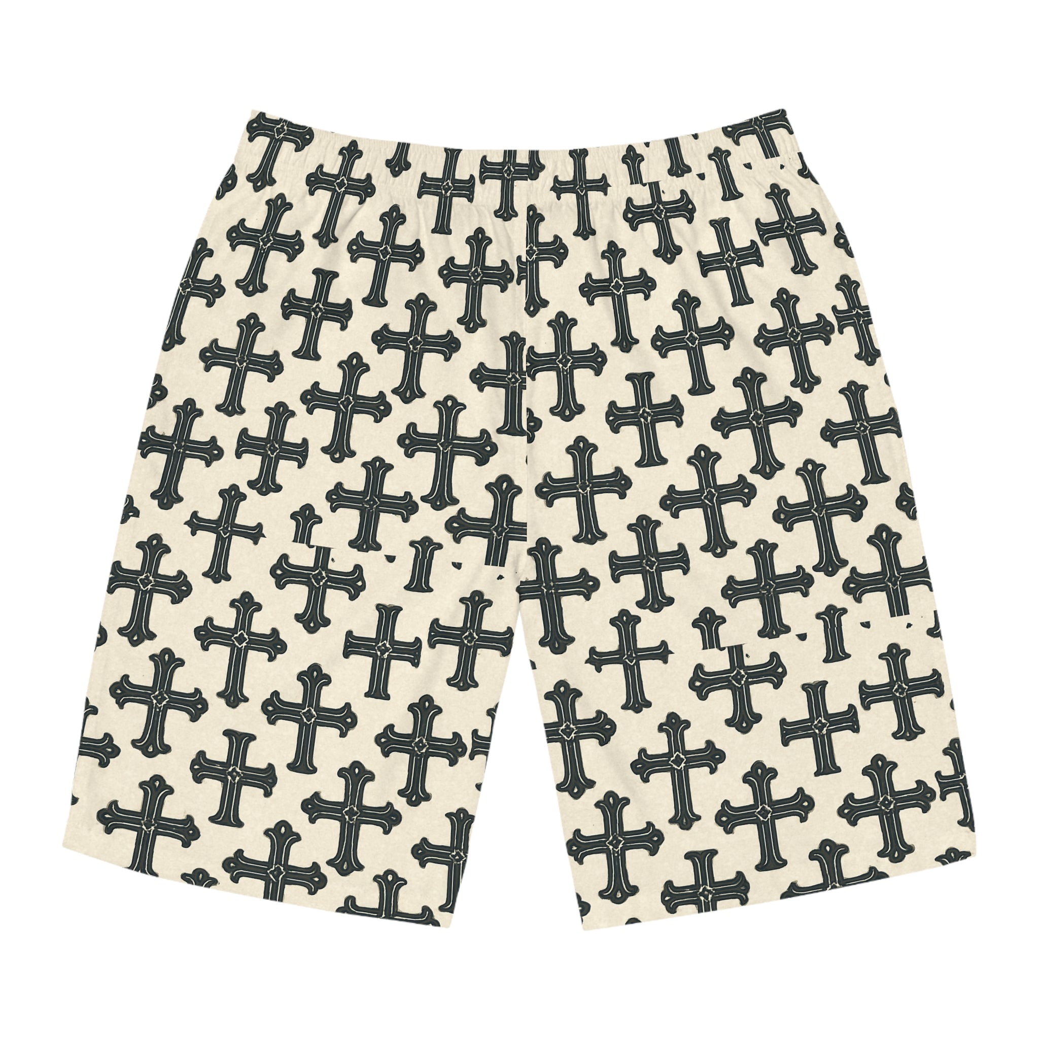 Trendy Cross Print Men's Board Shorts - Stylish Casual Wear, Vacation Outfit, Summer Essentials, Gift for Him