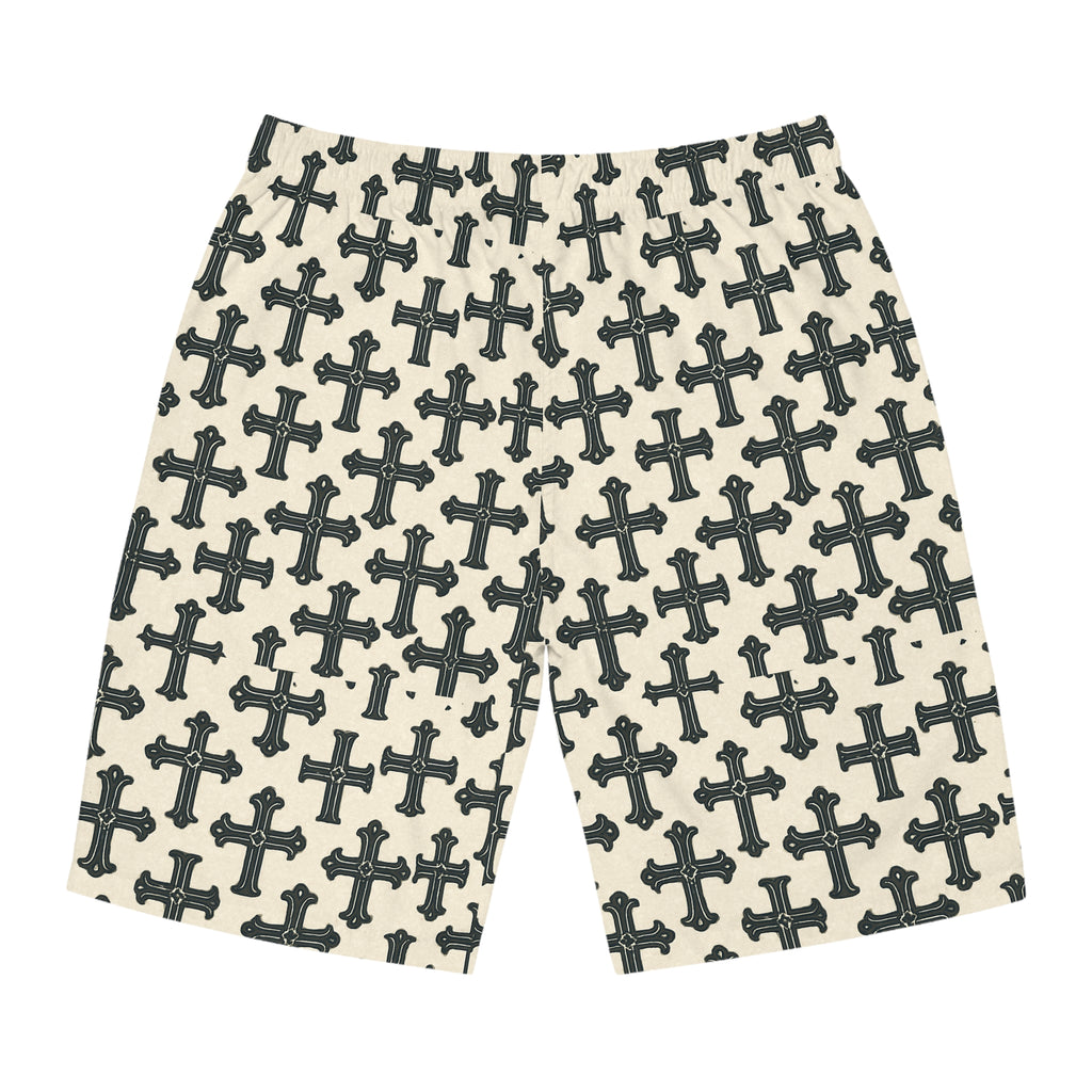 Trendy Cross Print Men's Board Shorts - Stylish Casual Wear, Vacation Outfit, Summer Essentials, Gift for Him
