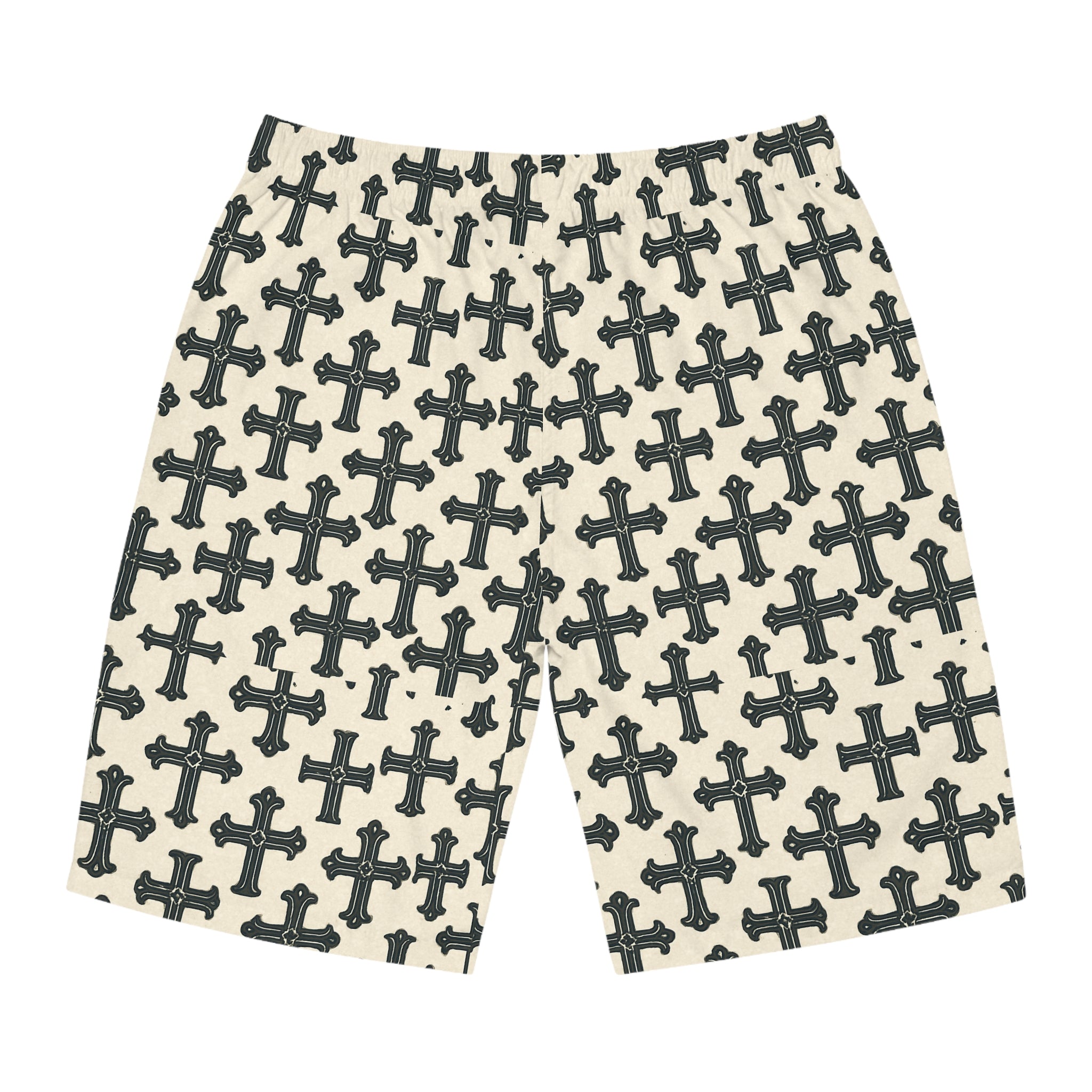 Trendy Cross Print Men's Board Shorts - Stylish Casual Wear, Vacation Outfit, Summer Essentials, Gift for Him