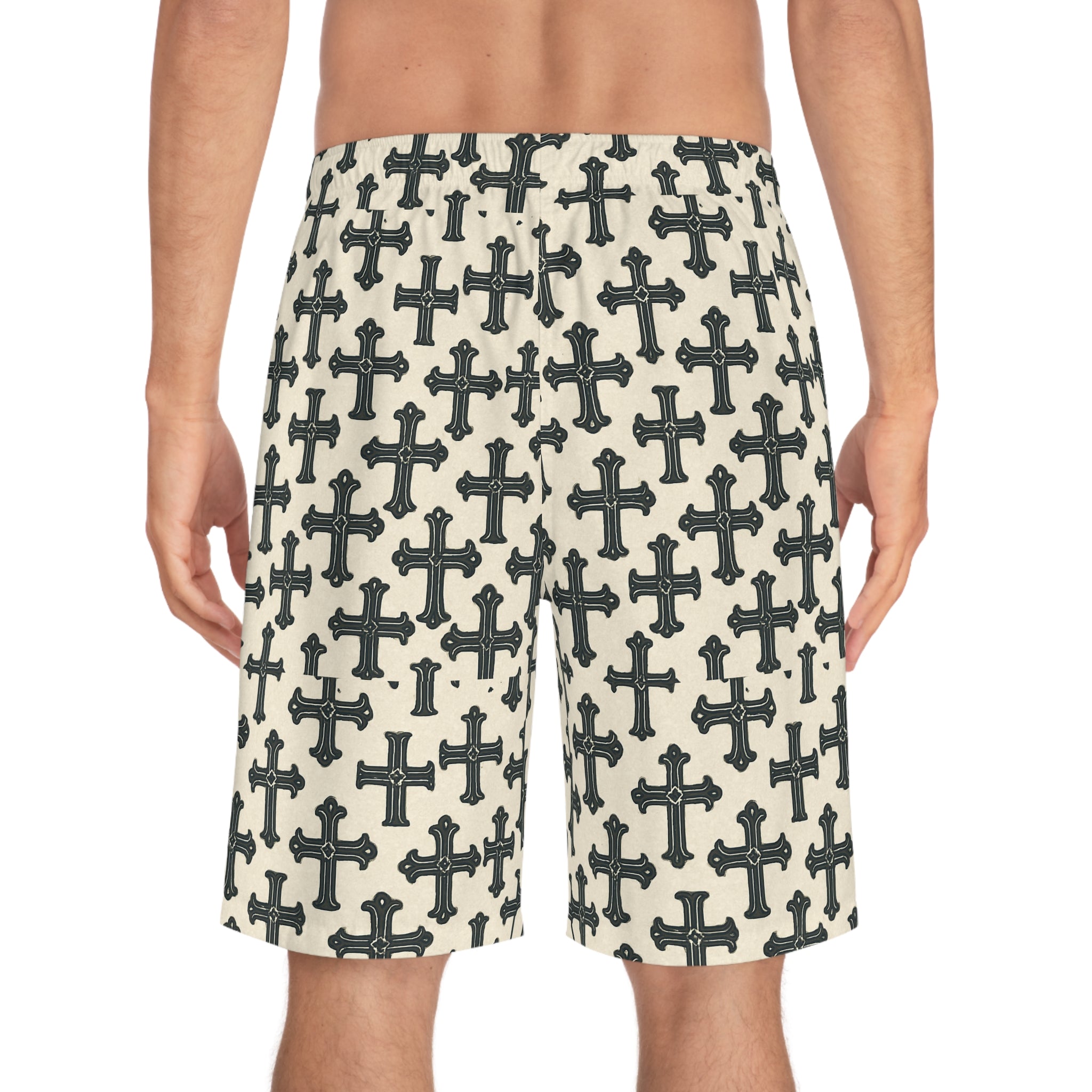 Trendy Cross Print Men's Board Shorts - Stylish Casual Wear, Vacation Outfit, Summer Essentials, Gift for Him